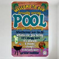 Mfoever Beach Poolside BBQ Chill Tin Sign Welcome To Our Pool Grillin  Chillin Metal Sign for Bar Pub Home Wall Decor Colorful Beac 20x30cm（7.8x11.8inch）