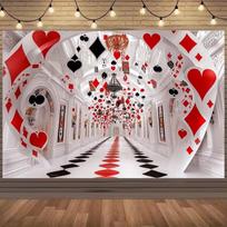 2D Flat Playing Card Suits Banner for Casino Nights, Red and Black Fantasy Events 47.2x31.5inch/120*80cm