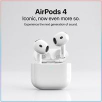 Apple AirPods 4 Bluetooth 5.3 Belaidės ausinės Adaptyvus EQ Balso izoliacija Dvigubas mikrofonas Ilgas 30 val. atkūrimas Automatinis iššokantis langas Sportinės Mini ausinės balta