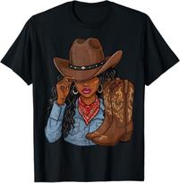 Cowgirl Western Boots Afro Western Rodeo Melanin T-Shirt M