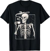 Skeleton Drinking Coffee Caffeine Skull T-Shirt XXXL
