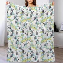 Sulfur Crested Cockatoo [Blue] Throw Blanket Warm Flannel Blanket for Couch Chair Bedroom Size: 75*100cm, Weight: 230 GSM