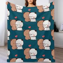 DuDu Bear and BuBu Panda special moment Active Throw Blanket Air Conditioner Soft Blanket for Office Home Size: 75*100cm, Weight: 230 GSM