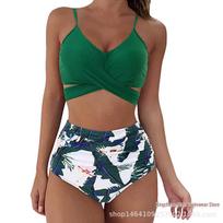Women's Sexy Leopard Print High Waist Crossover Bikini Swimwear (2026) 2X Large