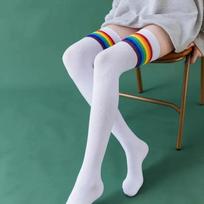 Womens Thigh High Stocking Rainbow Striped Ladies Girls Black White Long Winter Over Above Knee Socks Blue Y2K Japanese Femboy One Size