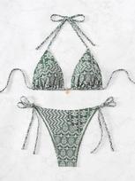 Printed Tie Side Sexy Two Piece Bikini Swimsuit Elegant Fashion For Beach Vacation XS