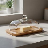 Sviestinė su dangteliu Europos skaidraus stiklo lengvai valoma virtuvės stalviršiui, Bamboo Wood Base gray