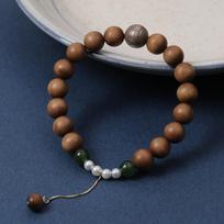 Sandalwood Buddha bead bracelet, lobular red sandalwood inlaid silver sandalwood bead bracelet, summer women's advanced sense, nine eyes double