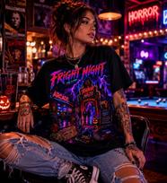 Fright Night Arcade Haunted Maze T-shirt | Neon Retro Horror Tee L