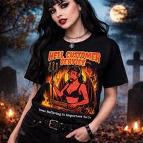 Funny Satan Shirt : Hell Customer Service Shirt | Dark Humor Devil Tee | Gothic Gift Idea | Sarcastic Office Humor Shirt | Metalhead Apparel M
