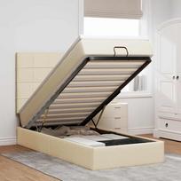 Ottoman Bed Frame with Mattress, Cream, 90x200 cm, Fabric