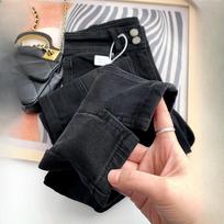 Black Split High-waisted Jeans Women's Autumn and Winter Pear-shaped Figure Fashion Stretch Straight Plus Velvet Nine-point Jeans XXXXXL juoda
