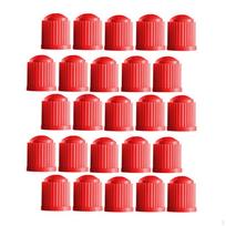 25 Pack Vehicle Tire Valve Stem Caps with Decorative Rubber Rings raudona