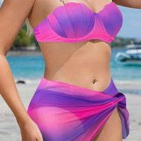 Mermaid Gradient Shell Bikini Set with Pearl Straps & Mesh Sarong - 3 Piece Swimwear for Women S violetinė