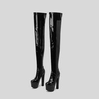 17 Cm Ultra High Heel Thigh Boots Women Stretch Patent Leather Zipper Over-the-Knee Crotch Boot Platform Shoe 35