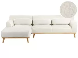 3 asmenų kampinė sofa SIMOS, bouclé audinys, balta, dešininė