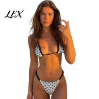 Slim Fit Bikini Set 2Pcs/Set Women Set, Halter Adjustable Straps Bra, Low Waist Leg Lengthening Swimwear Briefs, Dot Print Bathing Suit for M mėlyna