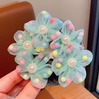 Mesh Flower Hair Net Pearl Ballet Bun Snood Cute Children Bun Net  Party green-ball
