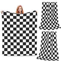 Chess Board Black And White Grid Checkered Blanket Soft Warm Flannel Throw Blanket Bedding for Bed Living room Travel Home Sofa Size: 75*100cm, Weight: 230 GSM