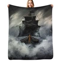 Pirate Ship Throw Blanket Stylish Decor Blanket Gift for Friends Roommate Size: 75*100cm, Weight: 230 GSM