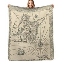 Vintage Treasure Island Pirate Map (1915) Throw Blanket Cozy Microfiber Throw Blanket for Home Bedroom Size: 75*100cm, Weight: 230 GSM