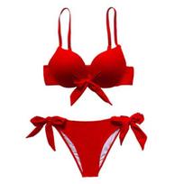 Prašmatnus seksualus bikinis be nugarų, suteikiantis gerą elastingumą Seksualus vienspalvis moteriškas bikinio rinkinys paplūdimio apranga L raudona