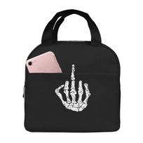 Skeleton Middle Finger Print Lunch Bags Insulated Bento Box Lunch Tote Leakproof Picnic Bags Thermal Bag for Woman Girl School One Size