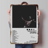 Travis Scott Utopia Album Cover Tinplate Posters Customizable Wall Art Retro Vintage Metal Signs for Home Room Bathroom Decor 20X30CM