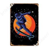 Astronaut Running With Skateboard Poster Metal Plaque Club Bar Plaques Wall pub Customize Tin sign Poster 20X30CM