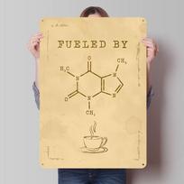 Fueled By Caffeine V1 Tinplate Posters Customizable Wall Art Retro Vintage Metal Signs for Home Room Garage Decoration Aesthetic 20X30CM