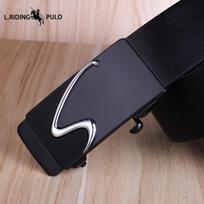 Belt Men's PU Belt Men's Toothless Automatic Buckle All-match Waist Belt Durable Trouser Belt 110cm gray