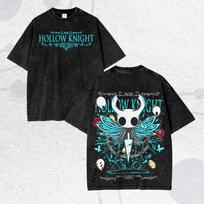 Vintage Washed Blue Hollow Tee, Ethereal Knight Graphic Shirt, Game Lovers Gift L