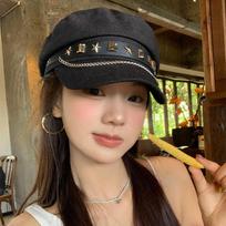 Cloth Rivet Denim Beret Korean Style Retro Painter Hat Fashion Denim Octagonal Hat  Outdoor juoda