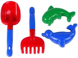 Lean Toys Dodatki do piasku 4 elementowy Rinkinys do piaskownicy Łopatka Grabki Foremki