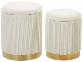 2 pufų su daiktadėže rinkinys MIRAMAR, veliūrinis, baltas