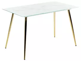 Valgomojo stalas MULGA marmuro imitacija/auksinis 120 cm 70 cm grūdintas stiklas