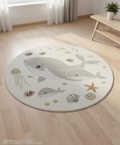 Kilimas vidaus Domoletti BOND KIDS Sea life, balta sp./pilka sp., 120 cm x 120 cm