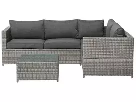Sodo kampinė sofa su staliuku 4 asmenims AVOLA kairinė, pilka, technoratanas