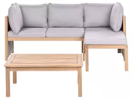 Lauko kampinė sofa su staliuku 3 asmenims ARABBA Kairinio tipo, pilka, sertifikuota akacijos mediena
