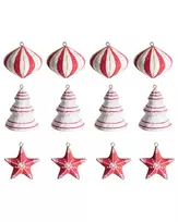 12 vnt. kalėdinių eglutės papuošalų rinkinys GIDEALVEN Papier-mâché raudona/balta