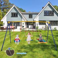 Costway sūpynių rėmas su sūpynės lizdu elastinės vaikiškos sūpynės ir kūdikių sūpynės 350 x 182 x 195 cm geltona + mėlyna