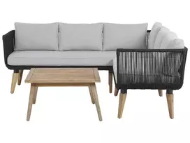 Sodo kampinė sofa su stalu 5 asmenims ALCAMO kairinė, juoda, akacijos mediena