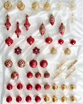 50 kalėdinių žaisliukų rinkinys SPARKLE stiklinis raudonas/auksinis