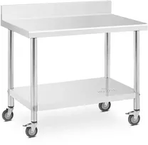 Nerūdijančio plieno darbo stalas su ratukais ir atbraila 100 x 60 cm 155 kg