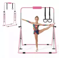 Sulankstomas gimnastikos skersinis vaikams iki 63.5kg reguliuojamas aukštis rožinis