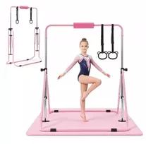 Sulankstomas gimnastikos skersinis vaikams iki 63.5kg su kilimėliu rožinis