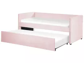 Ištraukiama lova TROYES 90 x 200 cm, veliūrinė, pastelinė rožinė