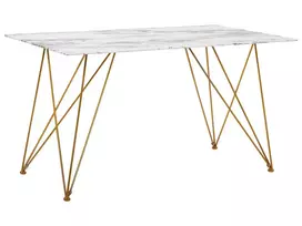 Valgomojo stalas KENTON baltas marmuras 140 cm 80 cm grūdintas stiklas
