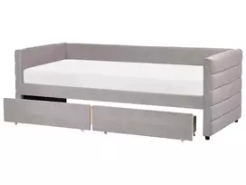 Dienos lova su stalčiais MARRAY veliūrinė šviesiai pilka 90 x 200 cm