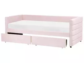 Dieninė lova su stalčiais MARRAY, veliūrinė, pastelinė rožinė, 90 x 200 cm
